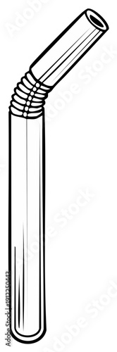 Bent Plastic Drinking Straw Sketch With Grooves For Flexible Sipping