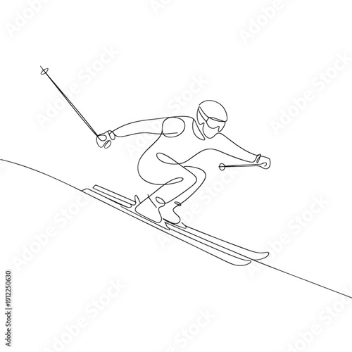 Skier downhill in action continuous line