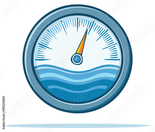 Blue water meter indicator showing high level round gauge instrument illustration