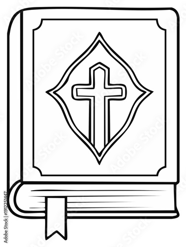 Illustrated book with religious cross emblem and bookmark