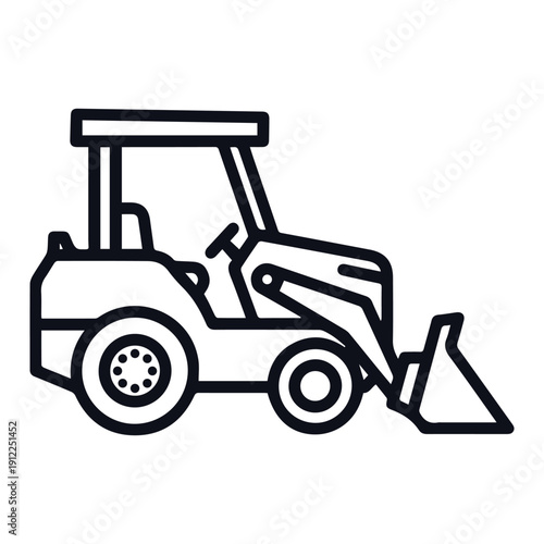 Line Art Illustration of a Compact Front Loader Construction Vehicle