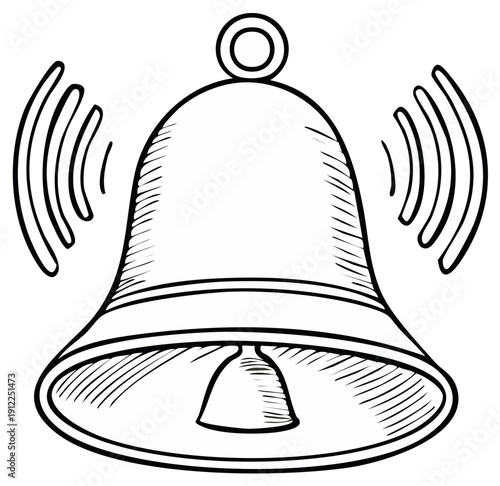 Illustrated ringing bell icon, hand-drawn vector outline