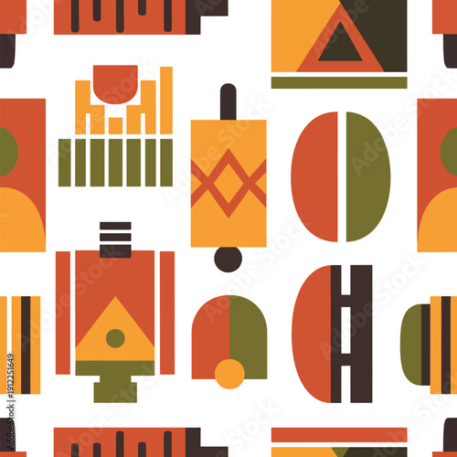 Modern abstract geometric shapes forming a decorative seamless vector pattern on white background