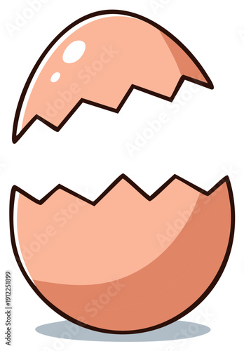Cartoon cracked eggshell illustration, hatching, Easter concept, egg, shell