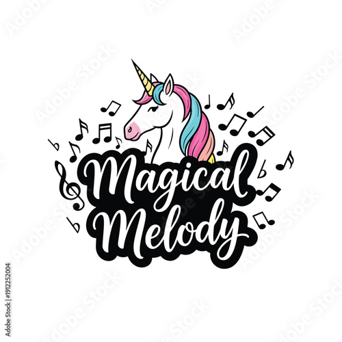 Whimsical unicorn illustration with musical notes, creating a magical melody for enchanting designs