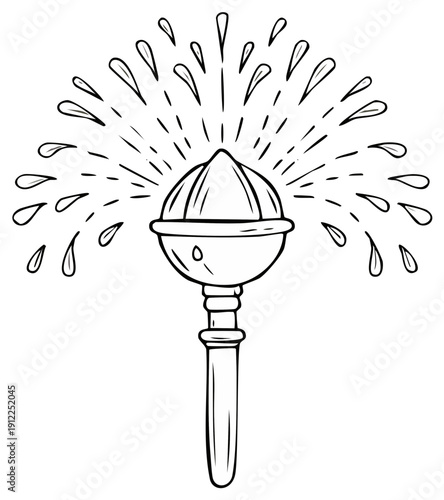 Cartoon Outline of a Water Fountain with Water Splashing - black and white illustration