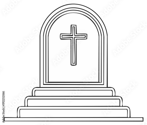 Religious monument outline with cross symbol carved into a stone structure