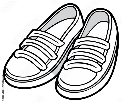 Stylized Illustration of Two White Canvas Sneakers with Velcro Straps Side by Side