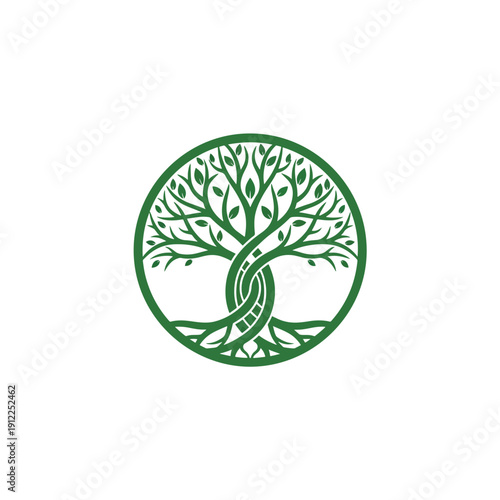 Circular Tree of Life Illustration with Intertwined Roots and Branches Symbolizing Growth and Nature