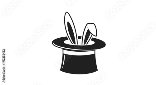 Minimalist Line Art Magic Trick Symbol Rabbit in Top Hat Outline