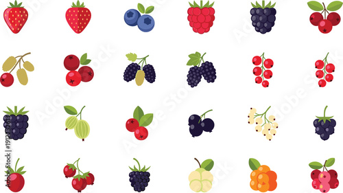 Assorted colorful berries and fruits for healthy eating and nutrition