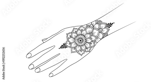 Beautiful mehndi design on hand illustration indian tattoo art temporary body art celebration