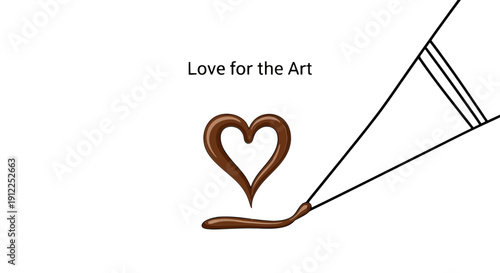 Chocolate piping bag creating heart shape, love for art inscription, sweet dessert decoration