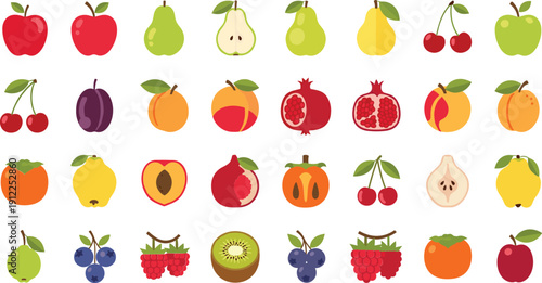 Vibrant colorful fruit icons for healthy eating and nutrition concepts