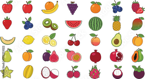 Vibrant fruit collection with exotic tropical fruit