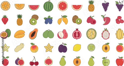Vibrant fruit collection with exotic tropical fruit