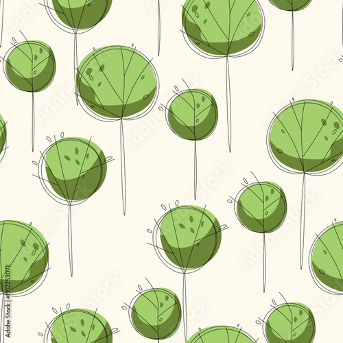 Wallpaper Mural Seamless pattern with trees, plants. Color vector background. Spring, autumn tree for your design. Eco idea concept. Print design for wallpapers, fabric, textile. Torontodigital.ca