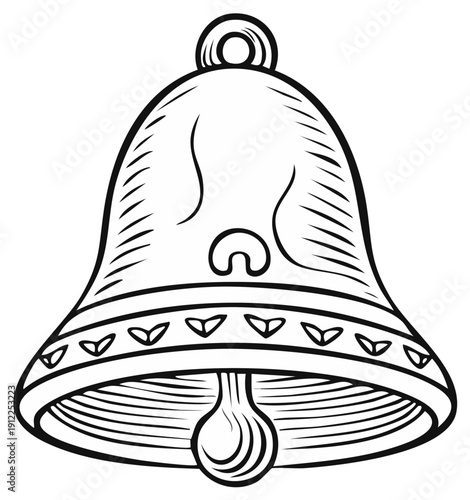 Engraved bell illustration. Decorative ringing instrument design.