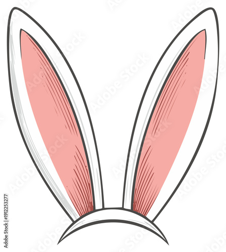 Bunny Ears Headband with Pink Inner and Sketchy Lines