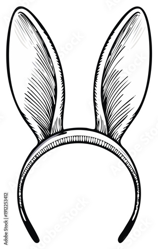 Hand drawn sketch of a black and white bunny ear headband illustration on a clean background