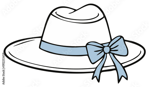 Elegant White Fedora Hat with Light Blue Ribbon and Bow Accessory for Fashion and Style