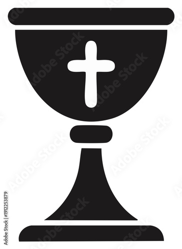 Black Silhouette of Holy Chalice with Cross Symbol Graphic Icon