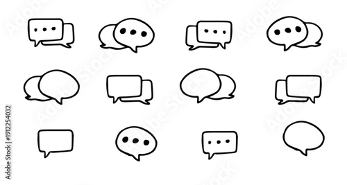 chat, message and speech bubble doodle comic style icons set