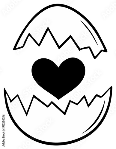 Broken eggshell reveals a heart shape illustration, love, valentine's day