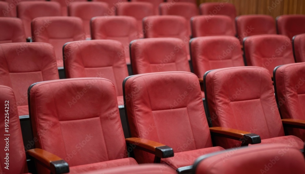Obraz premium Event seating arrangement in a modern theater indoor venue photography empty atmosphere close-up view design concept for audience comfort