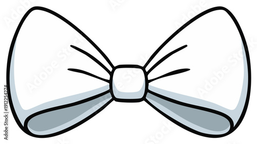 Simple hand-drawn white bow tie graphic with bold black outlines and subtle gray shading