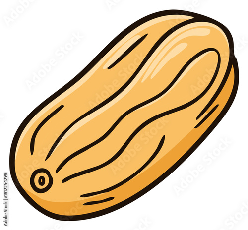 Hand drawn cartoon illustration of a fresh yellow muskmelon or cantaloupe