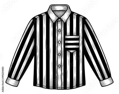 Line art illustration of a striped long sleeve shirt depicting a classic collared design for apparel concepts