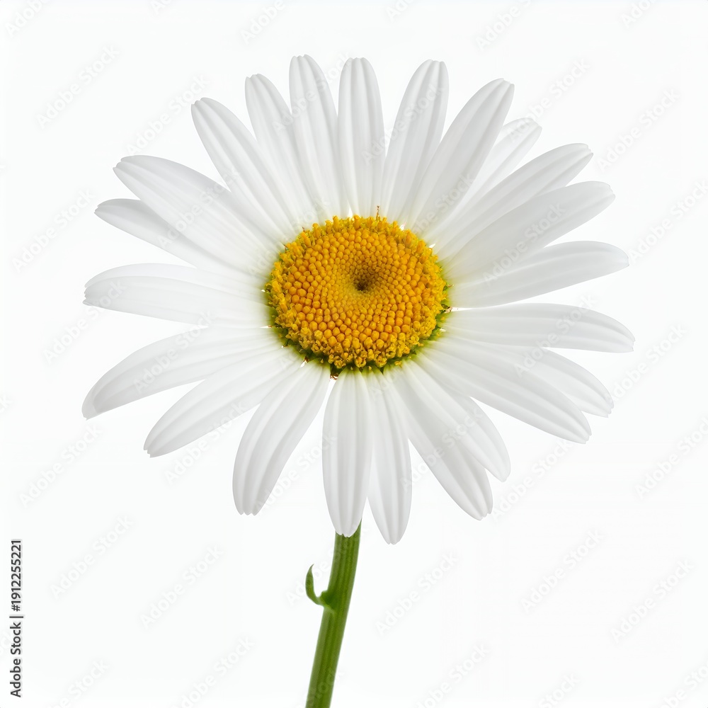 Fototapeta premium Solitary daisy bloom with crisp white petals presented against a bright backdrop