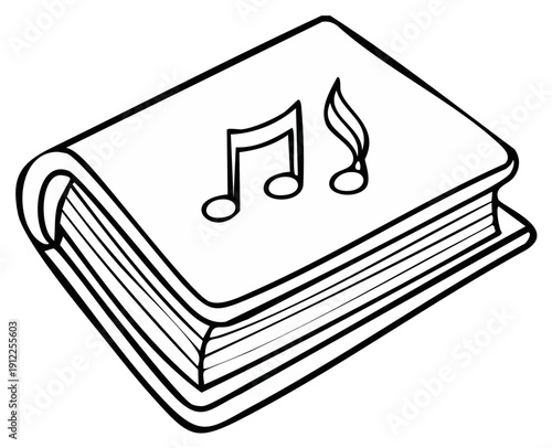 Sheet music book with musical notes on a simple outline drawing