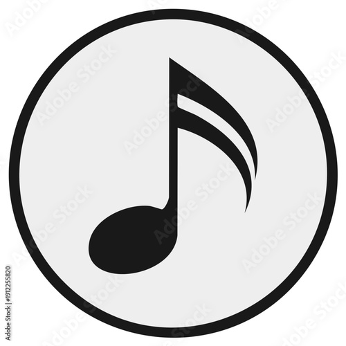 Black Music Note Symbol Within a Gray Circle Icon