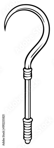 Stylized Illustration of a Sickle, Farm Tool, or Agricultural Implement, black and white