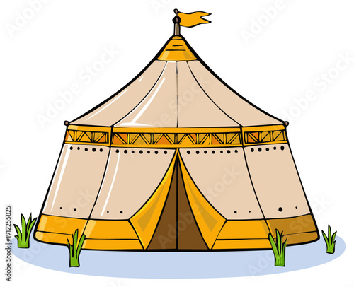 Colorful Vintage Big Top Tent with Flag and Grass Accents