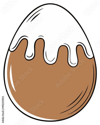 Chocolate Easter egg with dripping white icing cartoon illustration