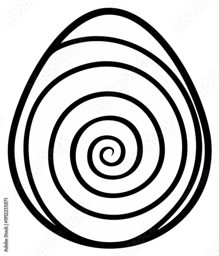 Abstract Spiral Design on Egg Shape Simple Black and White Outline Graphic