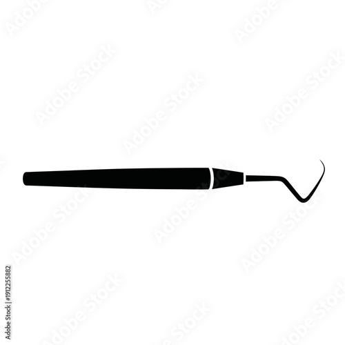 Black and white illustration of a dental explorer tool on a white background