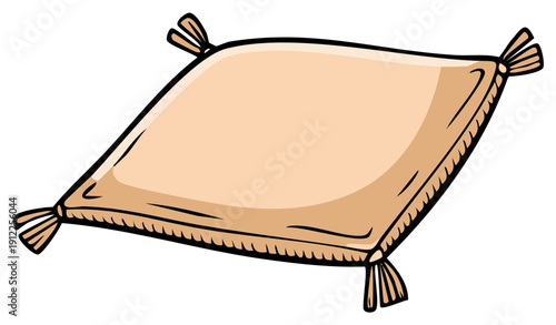 Soft cartoon cushion with tassels cozy brown pillow vector art