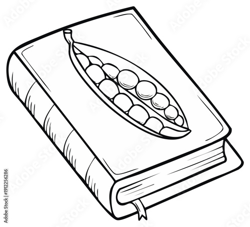 Illustrated book cover featuring a pea pod design, monochrome, concept