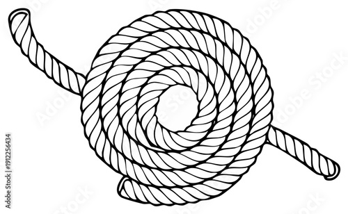 Coiled thick nautical rope spiral shape marine twine knotting material