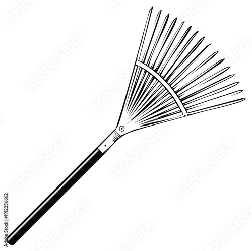 Fan Leaf Rake Garden Tool Vector Illustration Line Art