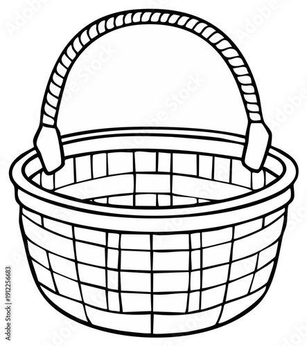 Outline of a Woven Basket with a Handle for Coloring or Design