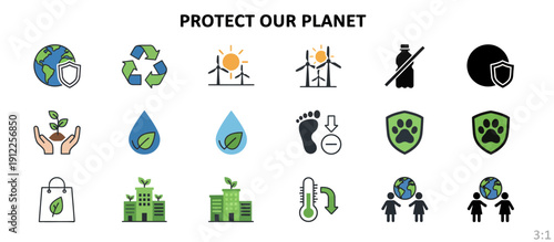 Environmental Awareness Campaign, Icons of Sustainability, Global, Illustration, Digital Art, Creative, Eco-Friendly Concepts