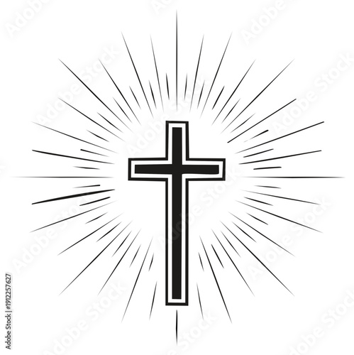 Christian cross with emanating rays of light, religious symbol, faith design