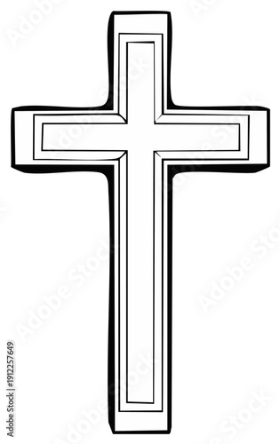 Minimalist Christian Cross Outline Symbol with Layered Black and White Detail