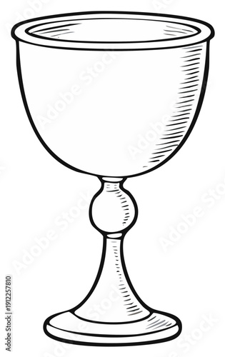 Hand drawn illustration of a goblet or chalice with a detailed line art style.