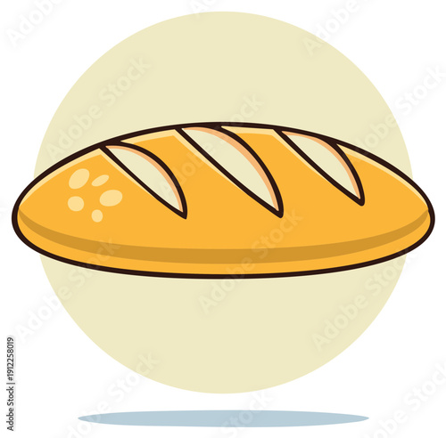 Cartoon illustration of a loaf of fresh bread, bakery food design